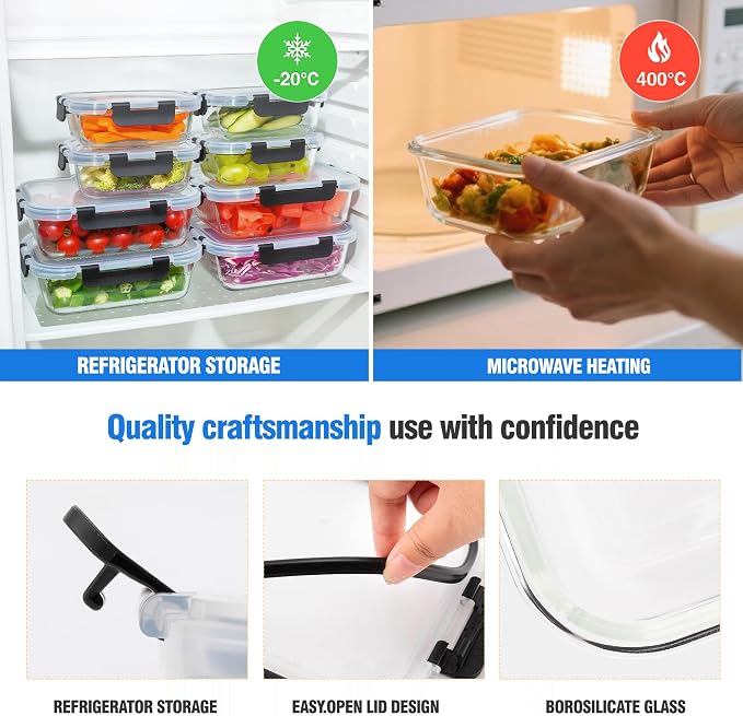 5-Piece Set, 36 oz Glass Meal Prep Containers - Image 5