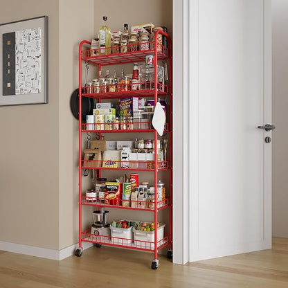 Slim Rolling Storage Cart, 6 Tier Metal Kitchen Rolling Utility Cart - Image 9