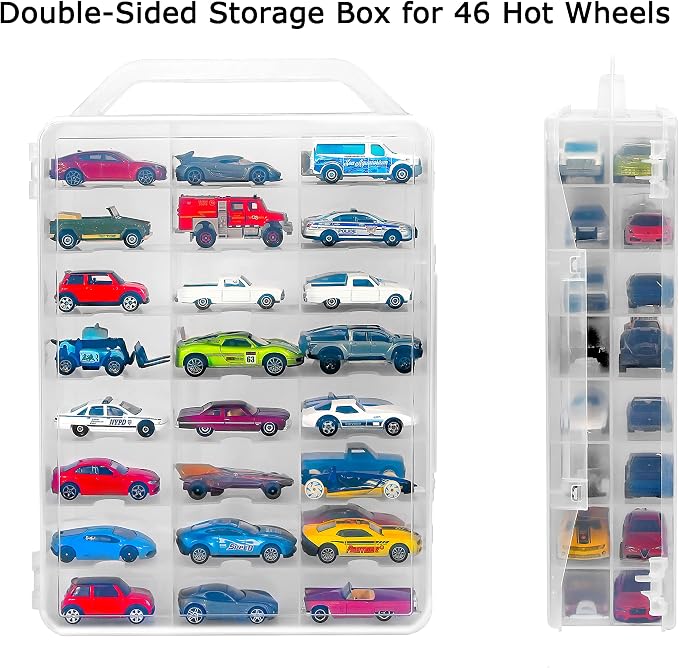 Double Sided Storage Case for 48 Toy Cars, Matchbox Cars, Portable Transparent - Image 6