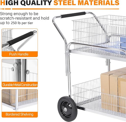 Mail Office File Cart, 400lb Capacity Heavy Duty Steel File Organizer Cart - Image 3