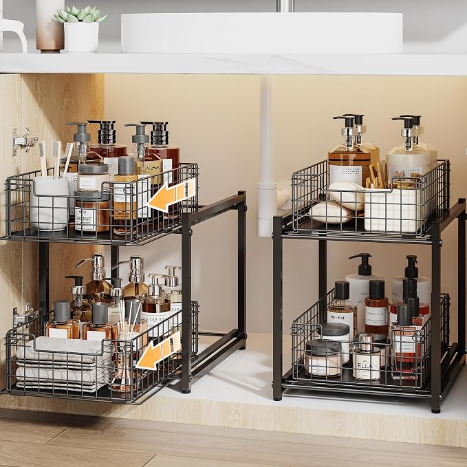 Under Sink Organizer, 2-Tier Pull Out Cabinet Organizer, Kitchen Bathroom by Silub