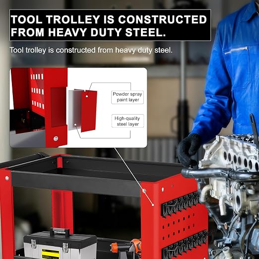3 Tier Rolling Tool Cart on Wheels, Mechanic Storage Organizer, Rolling Work - Image 2