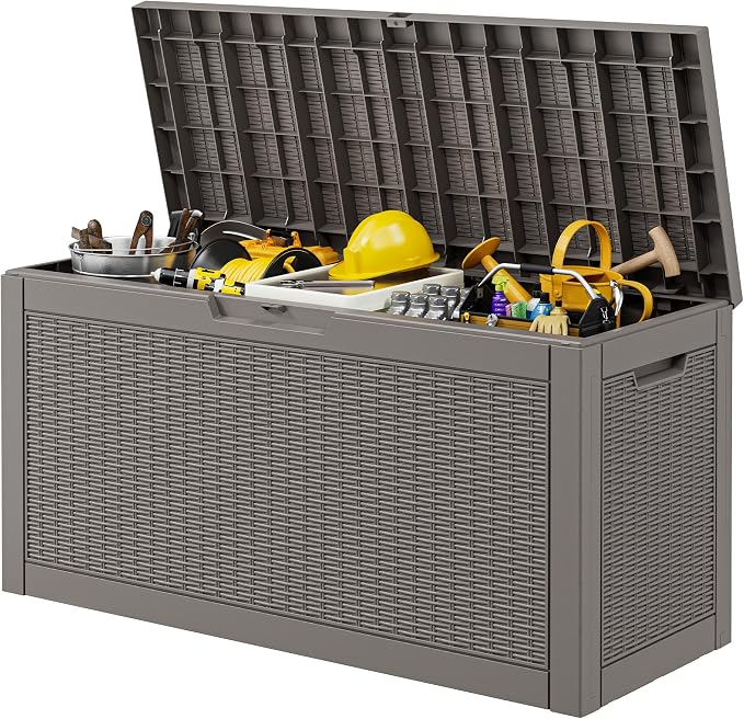 Outdoor Storage Box, 72 Gallon Resin Deck Boxes Outdoor Waterproof by WTFGO