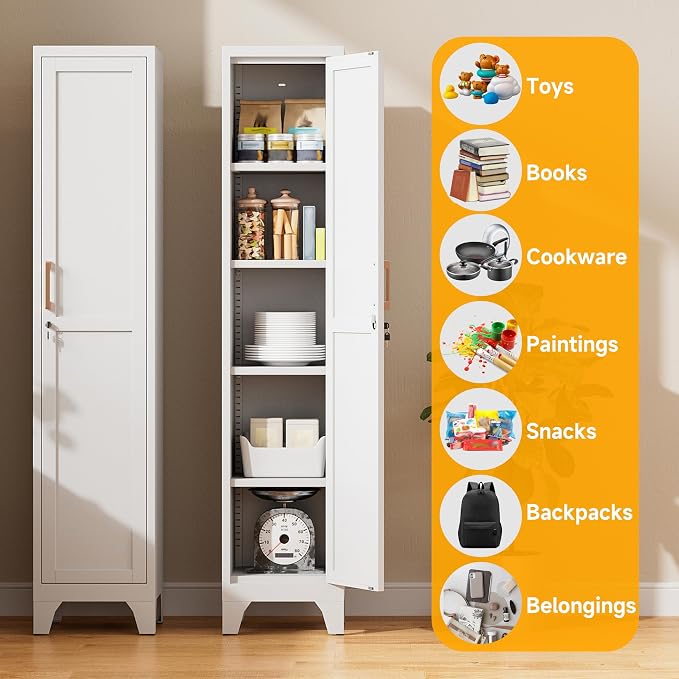 67"H White Metal Locker with 1 Lockable Door and 4 Adjustable Shelves - Image 6