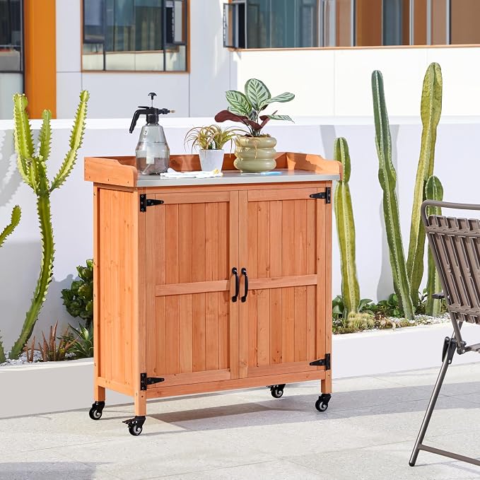 Topeakmart Wooden Outdoor Potting Bench Table - Image 2