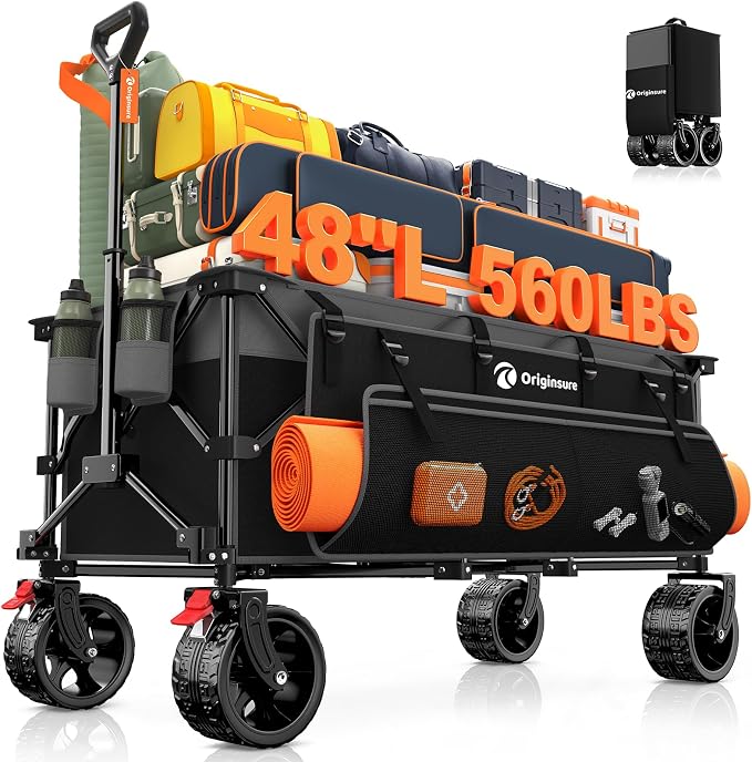 48" L Folding Beach Wagon Cart Foldable, 560lbs Weight Capacity 300L Heavy Duty by Unknown