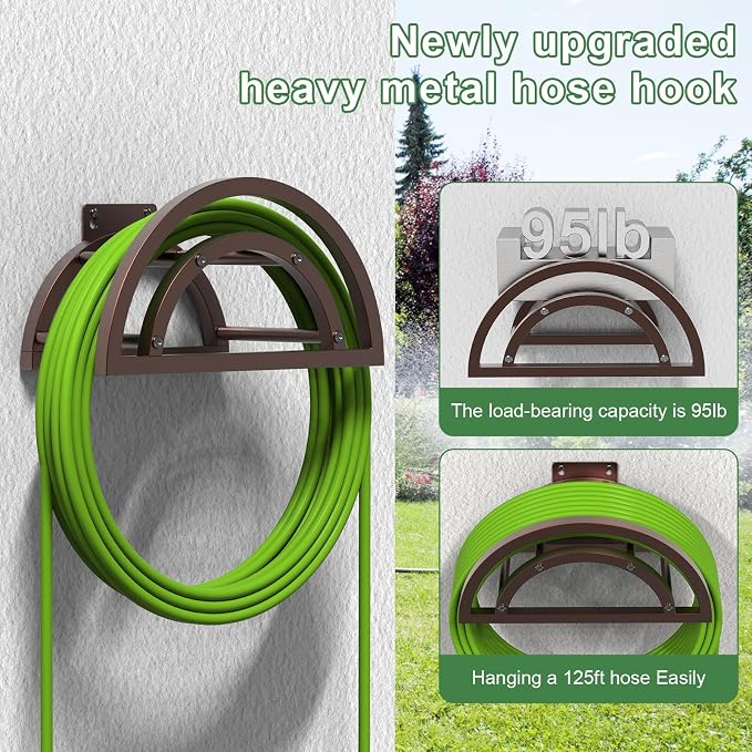 OLV Garden Hose Holder, Outdoor Hose Holder Wall Mounted Holds 125-ft Hose - Image 2