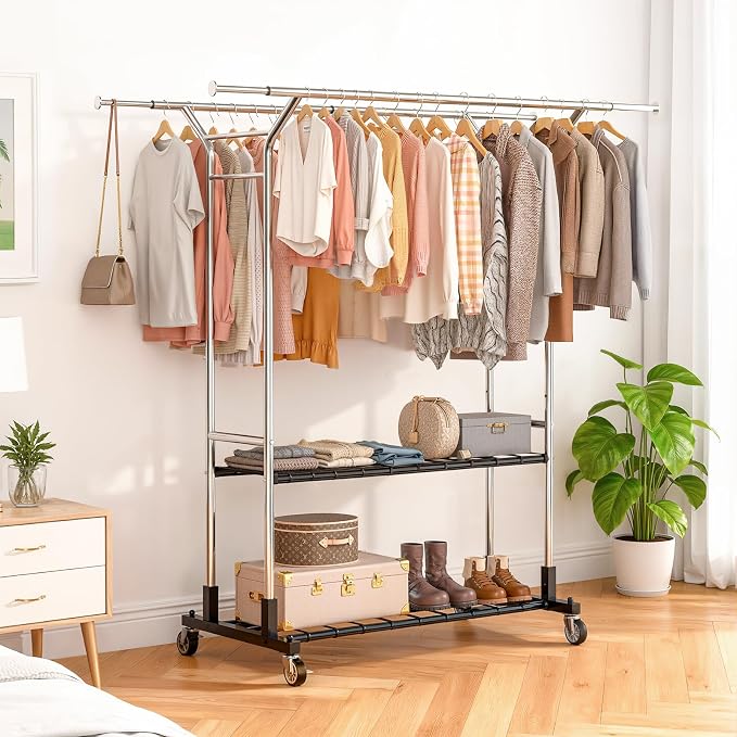 Luxspire Heavy Duty Clothes Rack Load 650 LBS, Double Rod Clothing Racks - Image 2