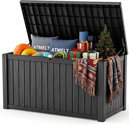 230 Gallon Outdoor Storage Box, Large Resin Deck Box, Waterproof Lockable by ATMELT