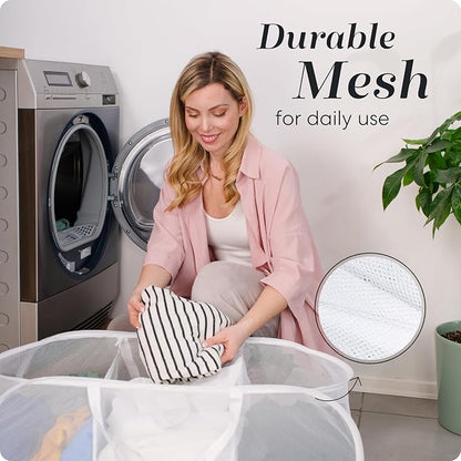 Handy Laundry Collapsible Laundry Basket, 3-Compartment Mesh Laundry Sorter - Image 6