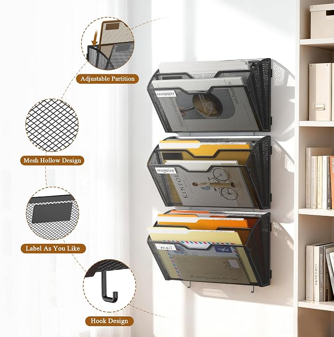 Docnest 3 Pack 3 Tier Mesh Wall File Holders - Image 5