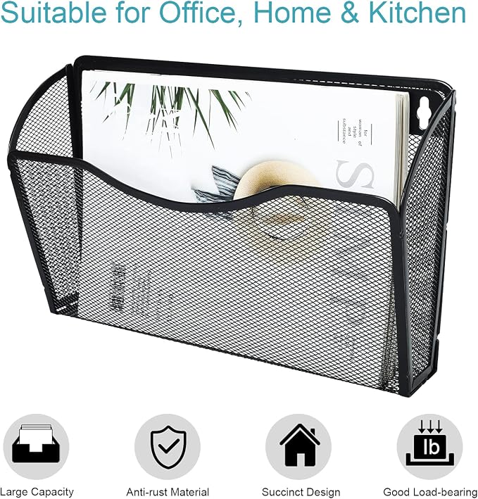 6 Pockets Wall File Organizer Metal Mesh Hanging Document Paper Holder Wall - Image 2