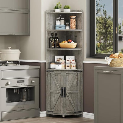 Vabches Tall Corner Cabinet, Farmhouse Corner Storage Shelf - Image 4