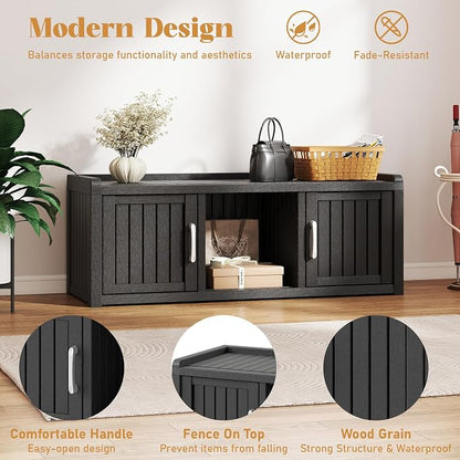 2-Tier Storage Bench, Waterproof UV-Resistant Outdoor Shoe Storage Cabinet - Image 2