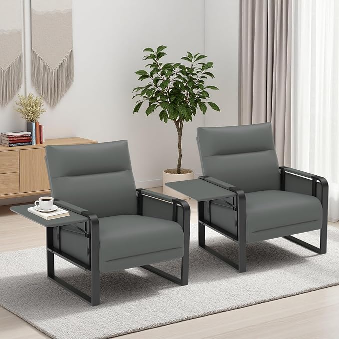 Upholstered Accent Sofas Set of 2, Modern Faux Leather Sofa Chairs - Image 9