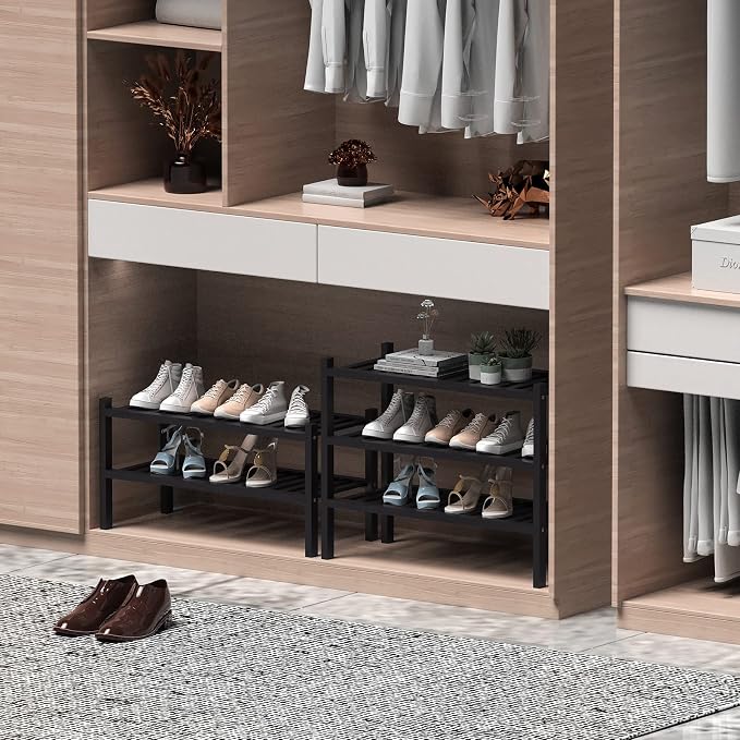 2 Tier Bamboo Shoe Rack for Closet Free Standing Wood Shoe Shelf for Entryway - Image 4