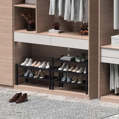 2 Tier Bamboo Shoe Rack for Closet Free Standing Wood Shoe Shelf for Entryway - Image 4