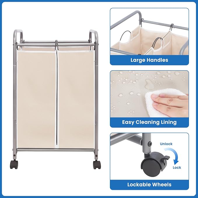 STORAGE MANIAC Laundry Sorter 2 Section, 90 L Gal Laundry Hamper - Image 6
