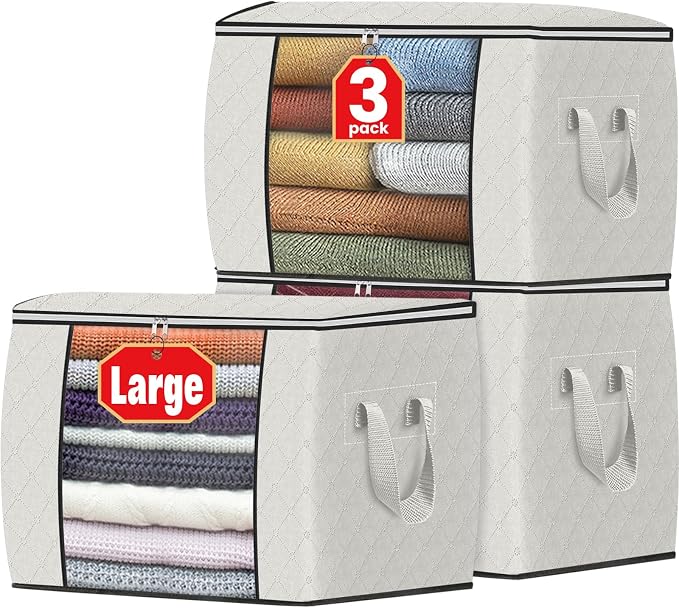 Fab totes 24 Gallons Clothes Storage, Foldable Thick Fabric Blanket Storage Bags by Fabtotes