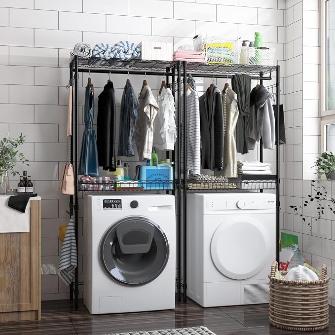 Xiofio Washer and Dryer Storage Shelf, Clothes Drying Rack, 2 Tier Adjustable - Image 5