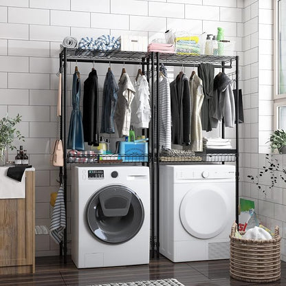 Xiofio Washer and Dryer Storage Shelf, Clothes Drying Rack, 2 Tier Adjustable - Image 5