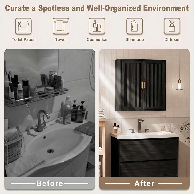 INNOD Bathroom Storage Cabinet, Over The Toilet Storage Cabinet, Medicine - Image 3