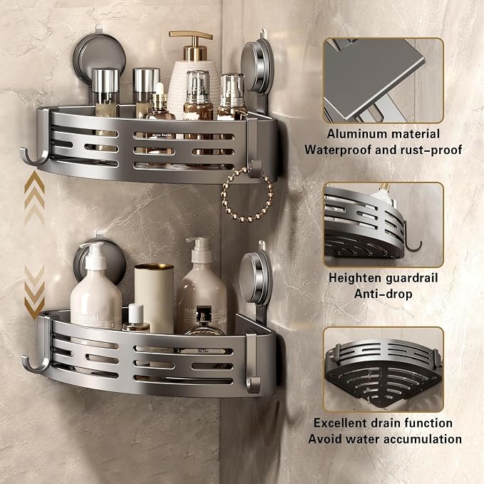VOLPONE Corner Shower Caddy Suction Cup Shower Shelf Corner No Drilling - Image 3