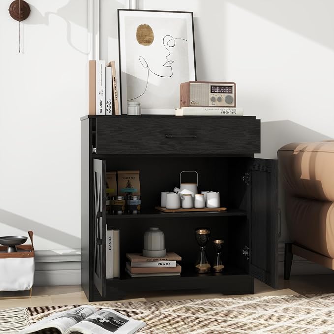 Panana Wooden Cabinet 1 Drawer and 2 Doors Storage Cupboard Coffee Bar - Image 9