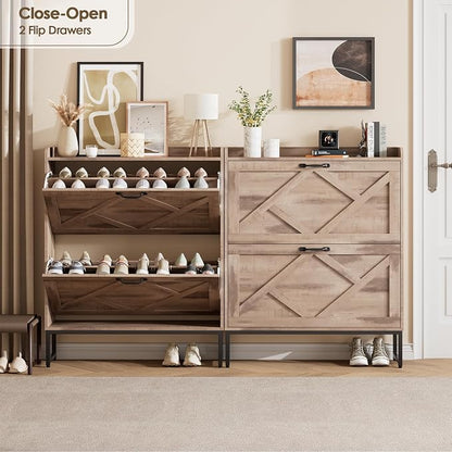 Nicetree Shoe Cabinet with 2 Flip Drawers，Freestanding Shoe Storage Cabinet - Image 3
