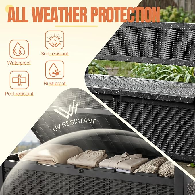 Storage Bench Outdoor Deck Box, 100 Gallon Waterproof & UV Resistant Lockable - Image 3