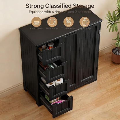 Gizoon Wooden Bathroom Floor Cabinet, Side Storage Organizer Cabinet - Image 5