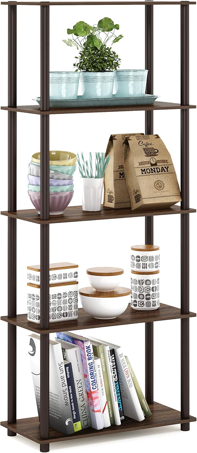 Furinno TURN-N-TUBE Storage Shelves, 5-Tier Book Shelf, Corner Shelf, Toolless by Furinno-FitsYourSpaceFitsYourBudget