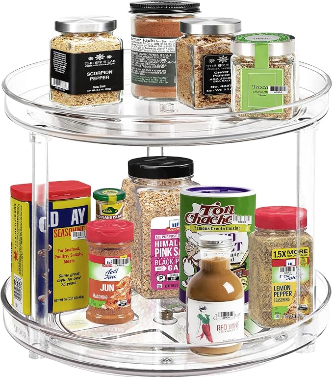 2 Tier Lazy Susan, 10.6 Inch Clear Makeup & Skincare Organizer, Bathroom - Image 2