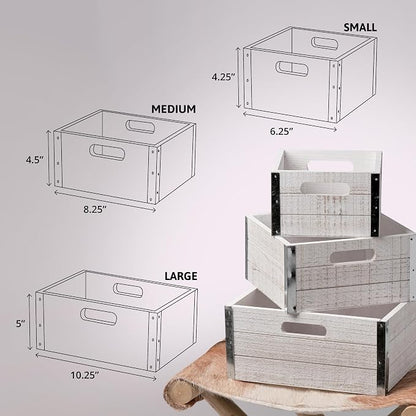 wald imports - Set of 3 Distressed White-Washed Wooden Crates - Image 3