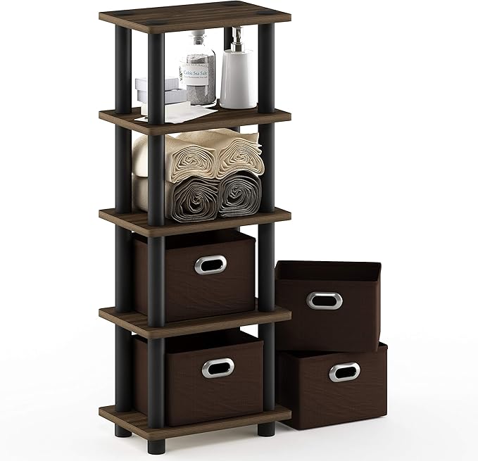 FURINNO Turn-N-Tube 4-Bins System Rack, Columbia Walnut/Black/Dark Brown - Image 5