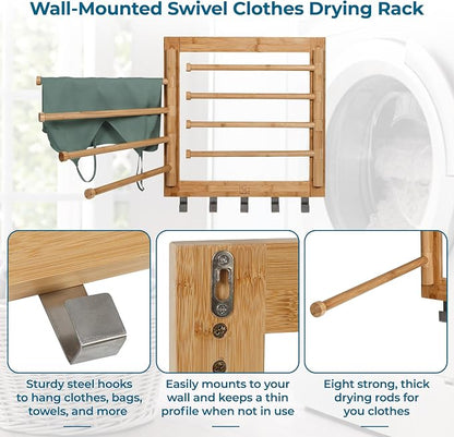 Honey-Can-Do Bamboo Wall-Mount Swivel-Arm Drying Rack, 80 lb, Natural | - Image 6