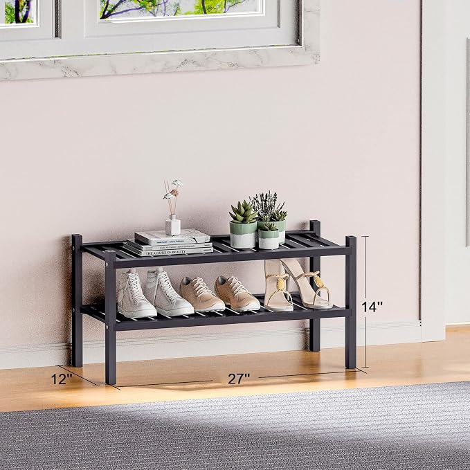 2 Tier Bamboo Shoe Rack for Closet Free Standing Wood Shoe Shelf for Entryway - Image 3