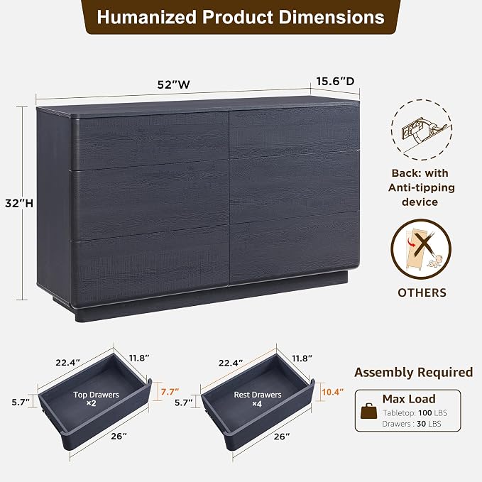 ACCOHOHO Modern 6 Drawer Dresser - Image 2