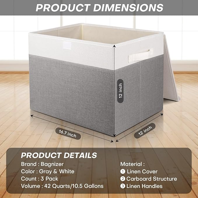 Large 17" 42 Quarts Collapsible Stackable Storage Bins - Image 2