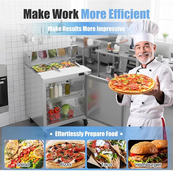 29" W Commercial Refrigerator Sandwich Salad Prep Table, Stainless Steel 1-Door - Image 3