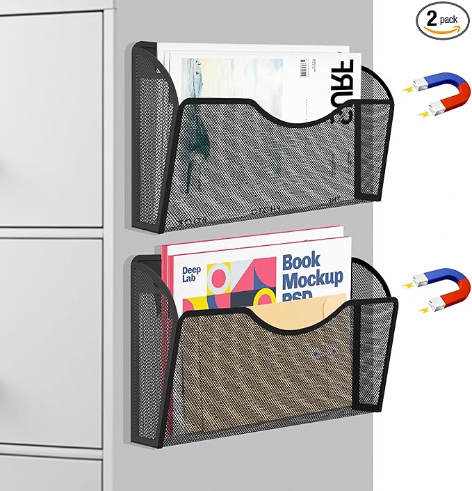 Magnetic File Holder 2 Pockets File Folder Organizer, Office Hanging Magazine by LQPAFZ