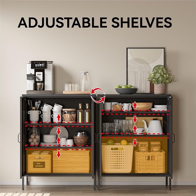 COFaR Black Metal Storage Cabinet, 40” Industrial Kitchen Organizer & Buffet - Image 5