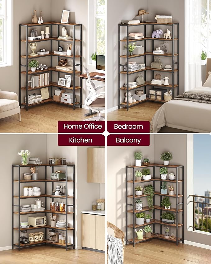 VASAGLE 6 Tier Bookshelf with Metal Frame, Convertible Industrial Corner Shelf - Image 6