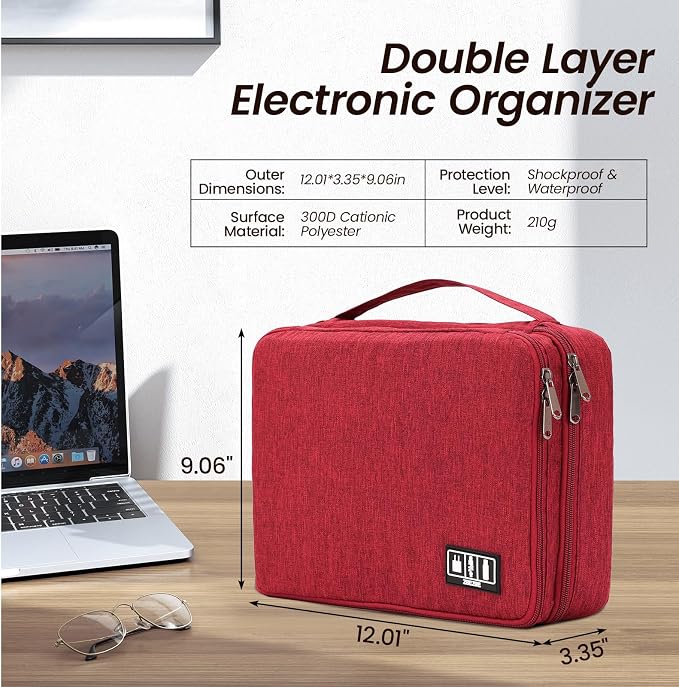 Large Electronic Organizer Travel Case, Double Layer Tech Pouch - Image 2