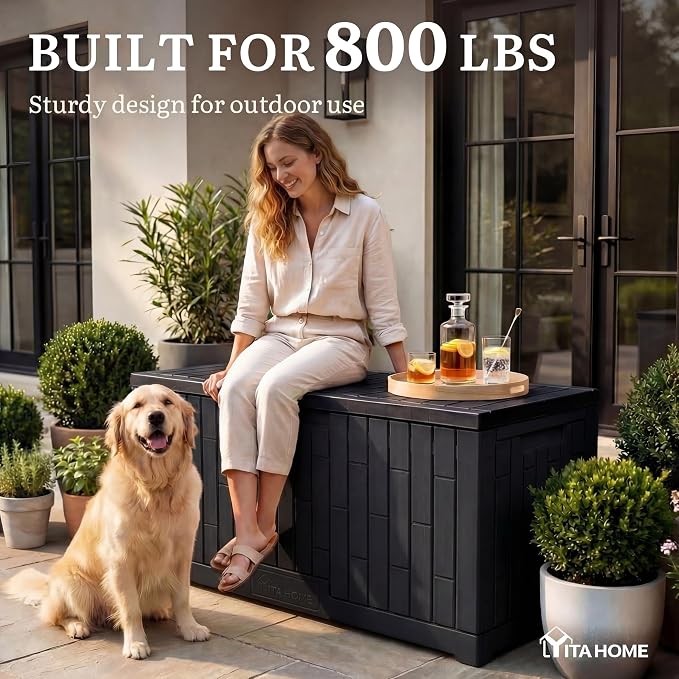 YITAHOME 120 Gallon Large Deck Box, Garden Tools, Pool Supplies, Easy Assembly - Image 2