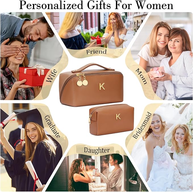 Birthday Gifts for Women Teen Girl, Personalized Initial Makeup Organizer Bag - Image 2