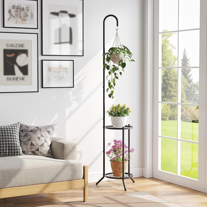 2 Tier Hanging Plant Stand, Indoor Outdoor Corner Plant Shelf, Space-Saving - Image 2