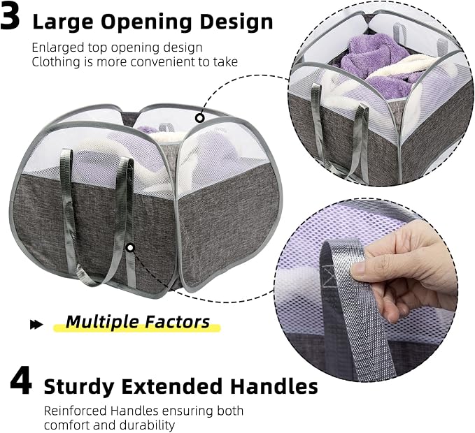 Collapsible Laundry Basket, 90L Tear Proof Mesh Pop-up Hamper | Foldable - Image 4