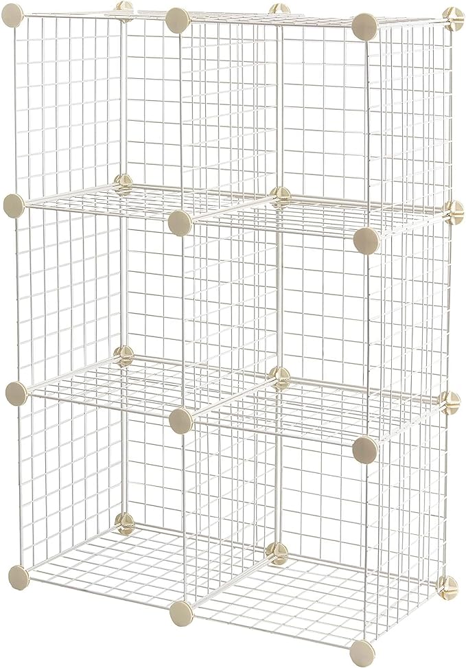 Amazon Basics 6 Cube Wire Grid Stackable Storage Shelves, 12.6 x 26 x 38 inches by AmazonBasics