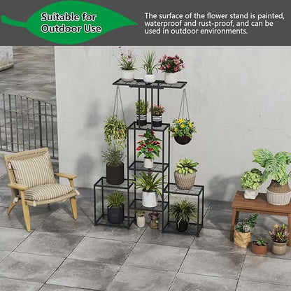 Plant Stand Indoor Outdoor, Metal 6 Tier Tall Hanging Plant Shelf - Image 4